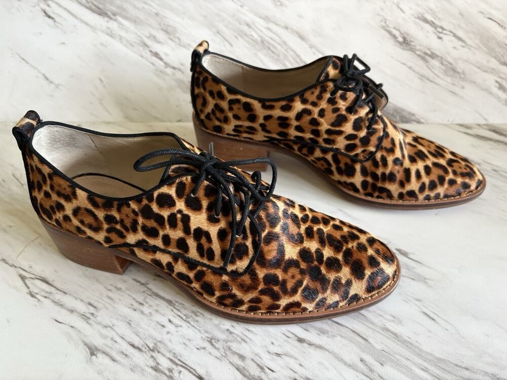Louise et Cie Leopard Lace-Up Oxford Block Heel — 8 Calf Hair Derby Fall loafers